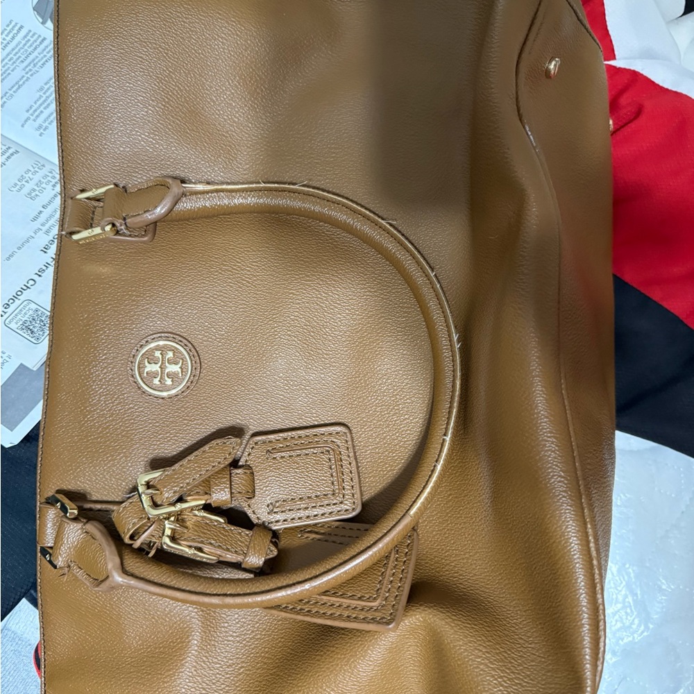Tory Burch Tan Pebbled Leather Tote with Gold Hardware